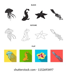 Jellyfish, squid and other species.Sea animals set collection icons in cartoon style vector symbol stock illustration web.
