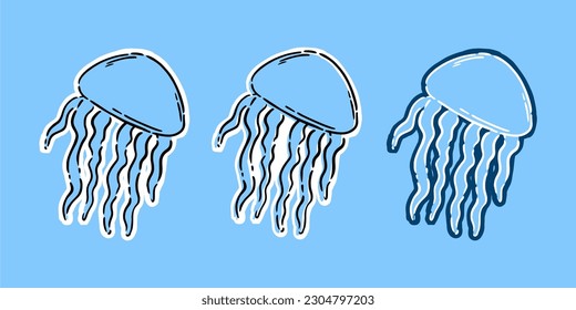jellyfish sticker animal. jellyfish hand drawn animal set. symbol jellyfish animal illustration