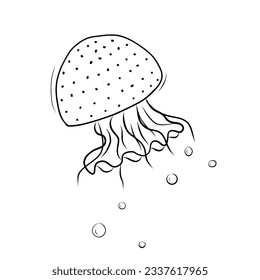 Jellyfish Swim and Blow out Air Bubbles Vector Illustration in Doodle Style