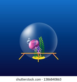 The jellyfish swims in a round bubble aquarium. Abstract vector illustration
