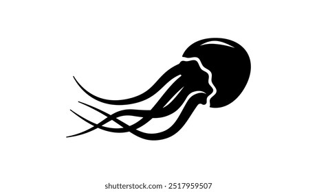 Jellyfish symbol, black isolated silhouette