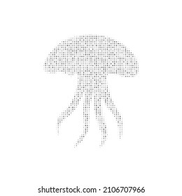 The jellyfish symbol filled with black dots. Pointillism style. Vector illustration on white background