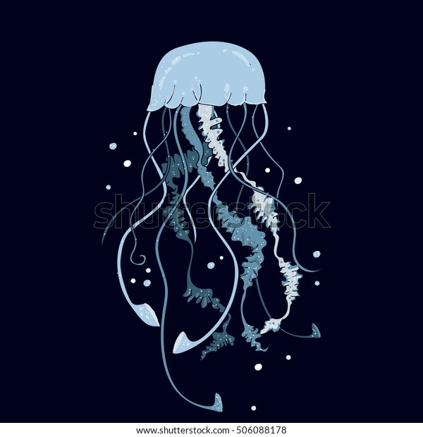 Jellyfish Symbol Isolated On Blue Background Stock Vector (Royalty Free ...