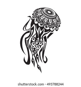 Jellyfish tattoo in Maori style. Vector illustration EPS10