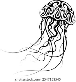 Jellyfish tattoo in tribal style isolated on white. Good for apparel print, stickers and body inking