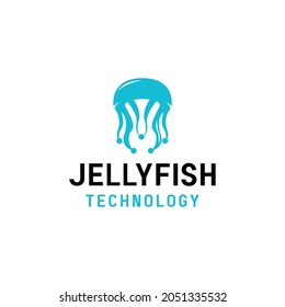 Jellyfish Technology Logo vector design. network animal symbol icon graphic. modern application emblem for Company and business