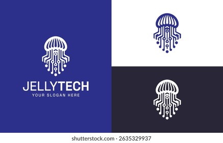  Jellyfish Technology Minimal Logo, Futuristic Marine Logo Design, Tech-Inspired Jellyfish Symbol, Abstract Ocean-Inspired Logo, Innovative Aquatic Icon for Tech Brands, Clean Line Vector Logo,