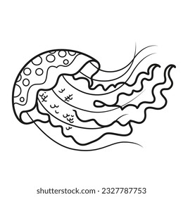 Jellyfish with tentacles outlined for coloring page isolated on white background