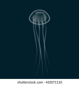 Jellyfish with tentacles transparent underwater. Vector illustration. EPS 10.