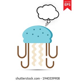 Jellyfish with thought bubble isolated on white background. Animal symbol for your web site design, logo, app, UI. Eps10 vector illustration.