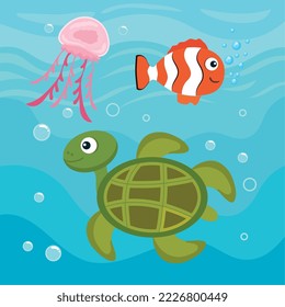 jellyfish with turtle sealife scene