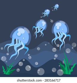  jellyfish and  underwater made in vector 