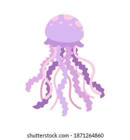 Jellyfish vector art illustration.  Underwater marine animal cartoon design. Flat pastel purple and pink monochrome design on white background.