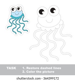 Jellyfish in vector to be traced. Restore dashed line and color the picture.