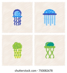 Jellyfish vector collection in Hatching style