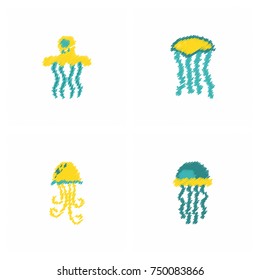 Jellyfish vector collection in Hatching style