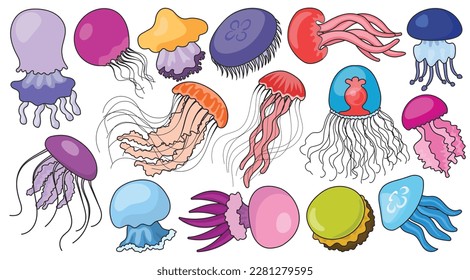 Jellyfish vector color icon. Isolated color set icon medusa.Vector illustration jellyfish on white background .