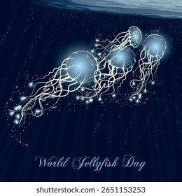 Jellyfish. Vector drawing. World Oceans Day. World Jellyfish Day