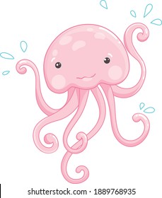 Jellyfish Vector flat Illustration. Cute cartoon character. Sea creature