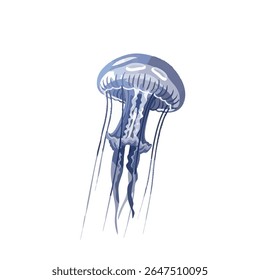 Jellyfish vector in floating pose – full body top view on white background, 2D vector illustration