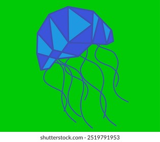 Jellyfish. Jellyfish vector. Jellyfish geometric design. Jellyfish green background.