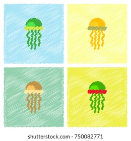 Jellyfish vector in Hatching style