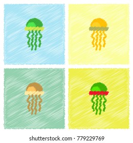 Jellyfish vector in Hatching style