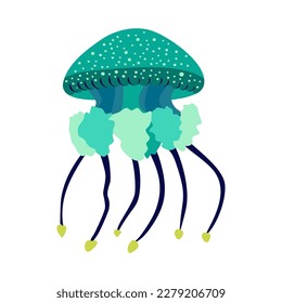 Jellyfish vector icon. Cartoon colorful icon isolated on white background. Beautiful silhouette for tattoo design, festive card, fashion ornaments, logo, children, pattern. Vector illustration.