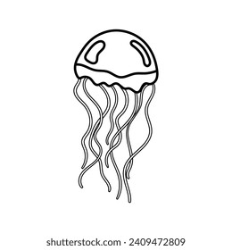 Jellyfish vector icon in doodle style. Symbol in simple design. Cartoon object hand drawn isolated on white background.