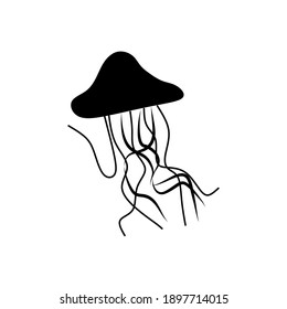Jellyfish vector icon. Flat vector illustration in black color with transparent background