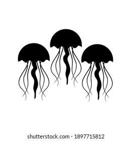 Jellyfish vector icon. Flat vector illustration in black color with transparent background