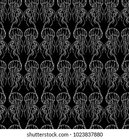 Jellyfish vector illustration background. Doodle style. Design, print, decor, textile, paper