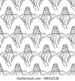 Jellyfish vector illustration background. Doodle style. Design, print, decor, textile, paper