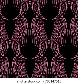 Jellyfish vector illustration background. Doodle style. Design, print, decor, textile, paper