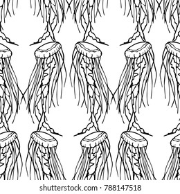 Jellyfish vector illustration background. Doodle style. Design, print, decor, textile, paper