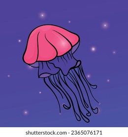 Jellyfish vector illustration, hand drawing