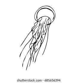 Jellyfish vector illustration on white background. Doodle style. Cloth, print, design, icon, logo, poster.