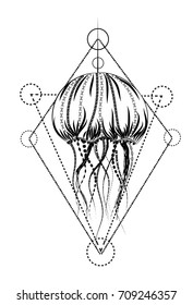 Jellyfish vector illustration. Sacred geometry style.