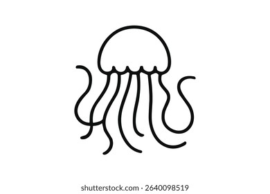 Jellyfish Vector Illustration, Sea Creature, Marine Life, Ocean, Isolated Outline
