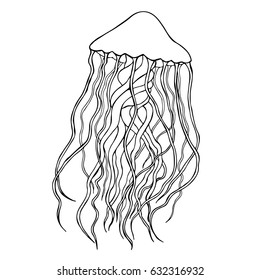 Jellyfish vector illustration. Seamless jellyfish texture. Doodle style. Isolated on white background. Hand draw. Cloth, print, design, icon,logo,poster,paper,card, cloth, wrapping, wallpaper. Eps10 
