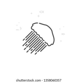 Jellyfish Vector Line Icon. Marine Life, Sea Creatures Symbol, Pictogram, Sign. Light Abstract Geometric Background. Editable Stroke. Adjust Line Weight. Design with Pixel Perfection.