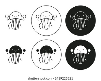 Jellyfish vector line logo art icon mark. Jellyfish outline drawing set