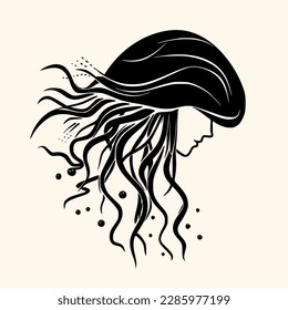 Quallen-Vektorgrafik für Logo oder Symbol, Zeichnung Eleganter minimalistischer Stil, abstrakte Illustration