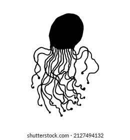 Jellyfish. Vector silhouette wild ocean animal underwater life doodle isolated illustration.
