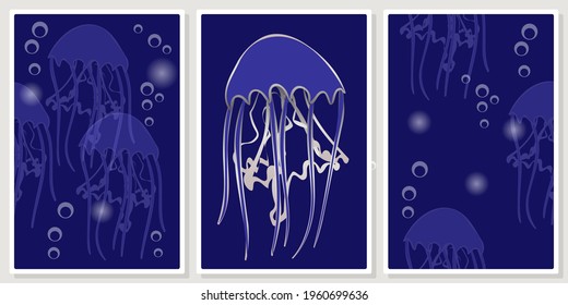 jellyfish wall art vector set; for wall art, poster, wallpaper, print
