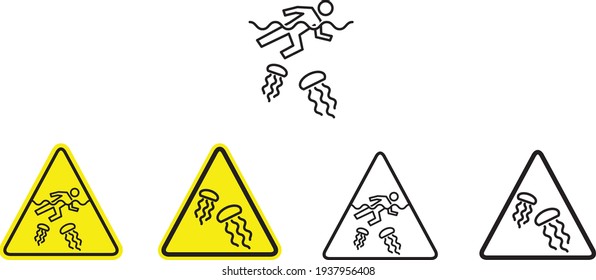 jellyfish warning icons, vector illustrations