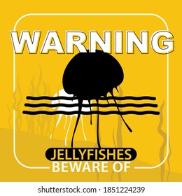 Jellyfish warning sign for beach and garment printing application. Vector illustration.