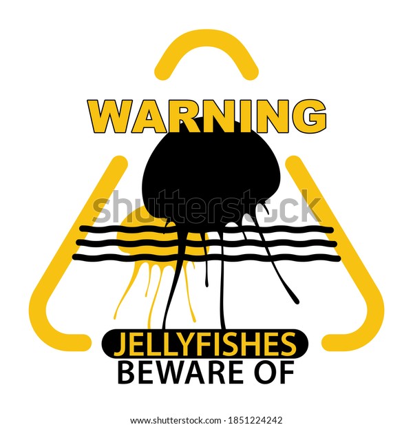 Jellyfish warning sign for beach and\
garment printing application. Vector\
illustration.