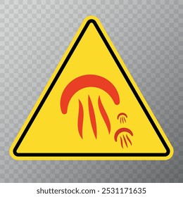 Jellyfish warning sign. A warning sign of the threat of poisonous jellyfish. Red, yellow and black colors. Triangular.