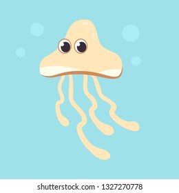 Jellyfish in water flat icon. Coelenterate, underwater animals, wildlife. Sea cartoon characters concept. Vector illustration can be used for topics like animals, marine life, fauna